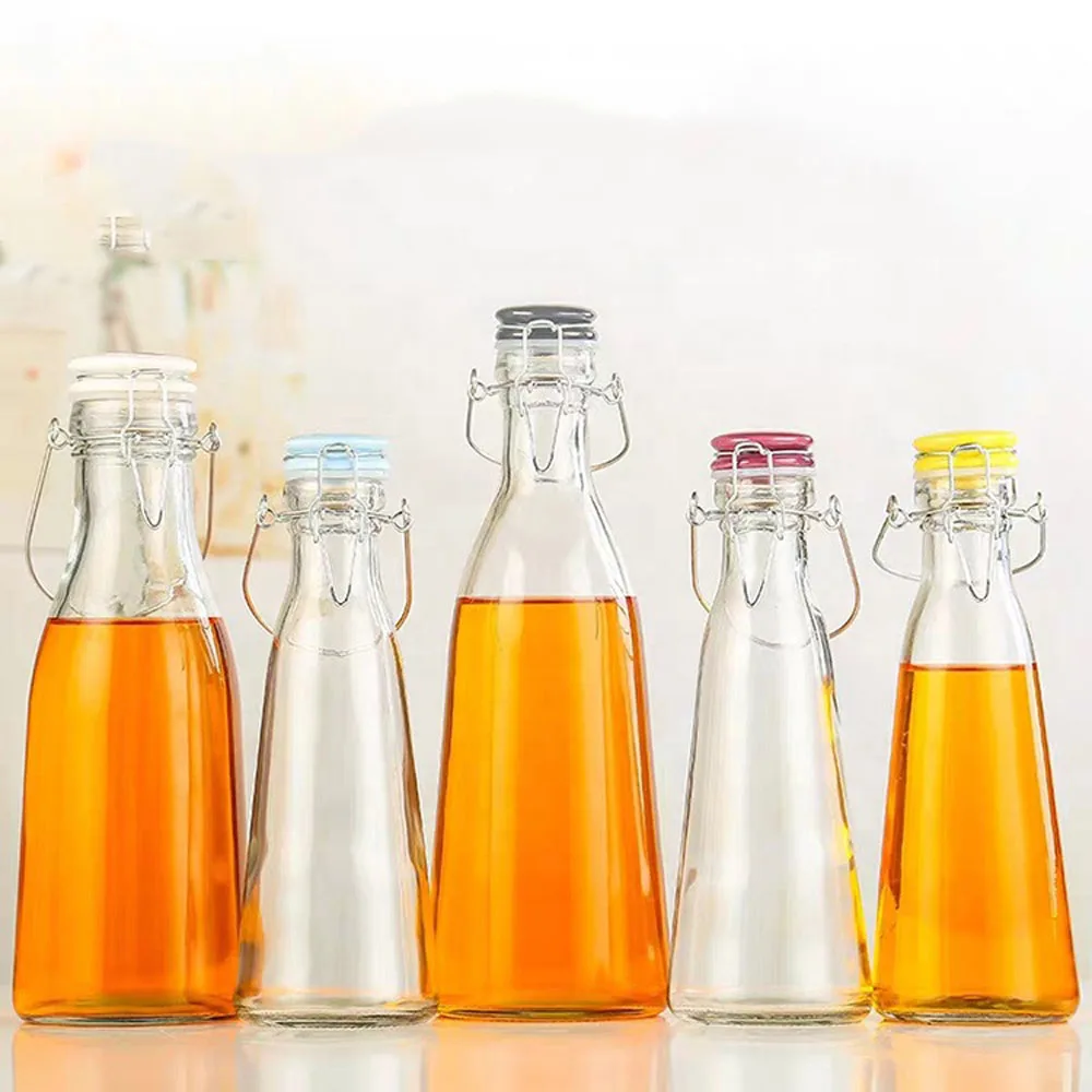 Wholesale Glass Empty Bottle with Swing Top Ceramic Lid Flip Top Glass Storage Can Bottles MOQ2000 Cheap Custom Print Logo 3