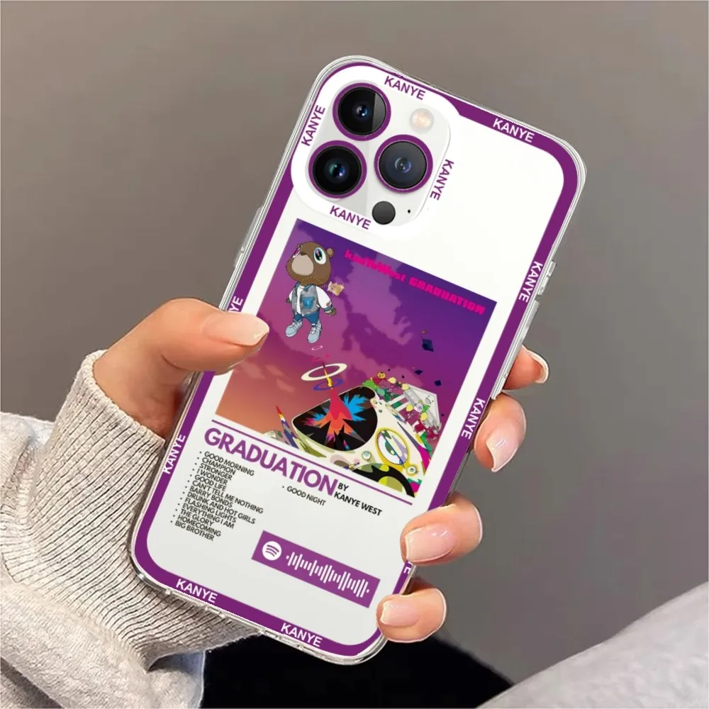 thumbnail image 1 of Funda de teléfono rapero Kanye West para iPhone 11 12 Mini 13 14 15 Pro Max carcasa transparente, 1 of 4