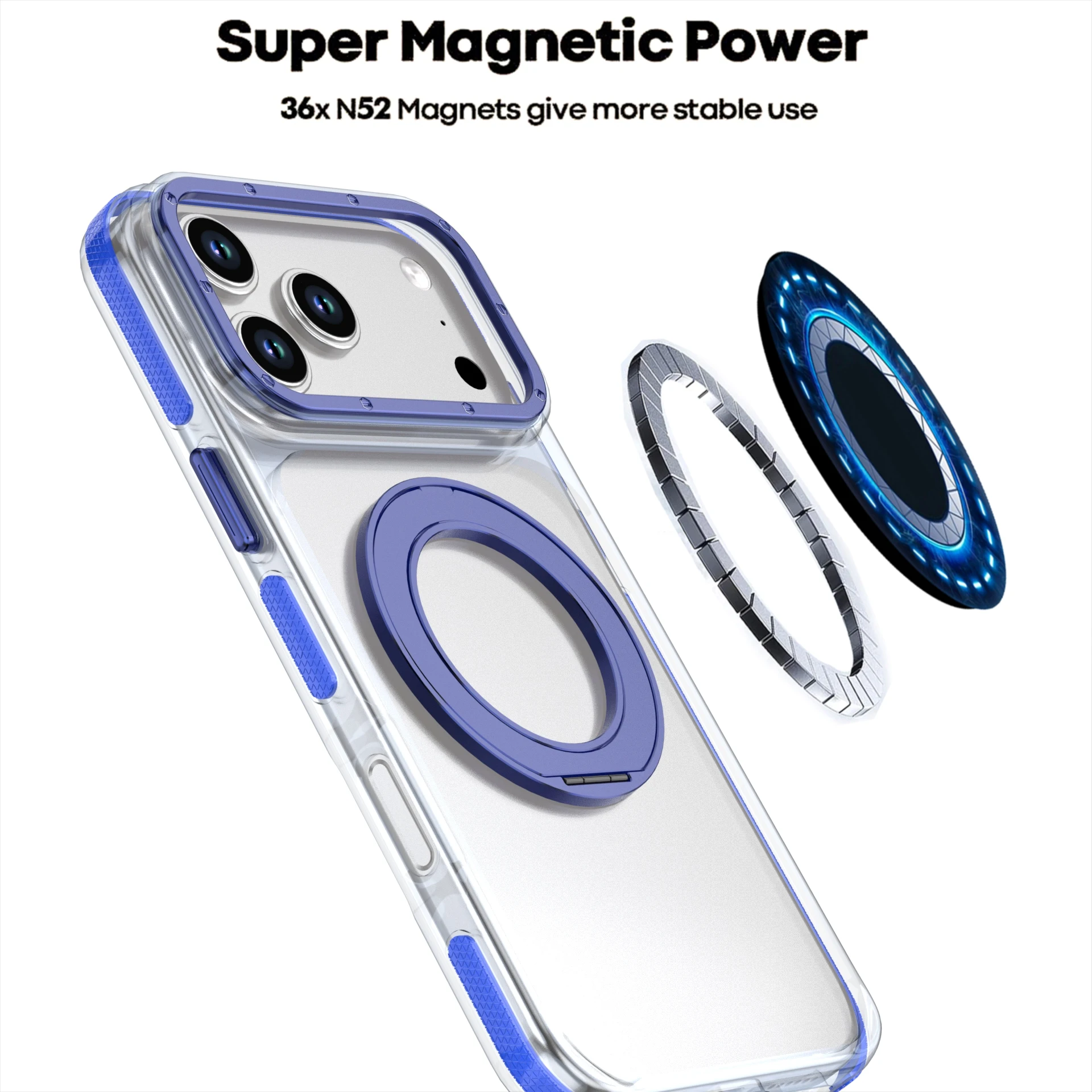 Clear Rotatable Magnetic Stand Shock-Proof Case with Full-Body Protection