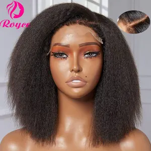 Kinky Straight Edged Bob Wig Human Hair Wigs Pre Plucked Yaki 13X4 Short Bob Lace Front Wig For Woman 4x4 Lace Closure Wig