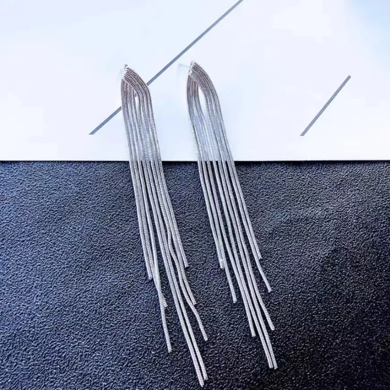 S9ab03db9c6344c9a9c22c8fbfd8ec984P Vintage Long Gold Color Earrings Shiny Thread Tassel Drop Earrings For Women Luxury Hanging Korean Elegant Wedding Party Jewelry Mallzona