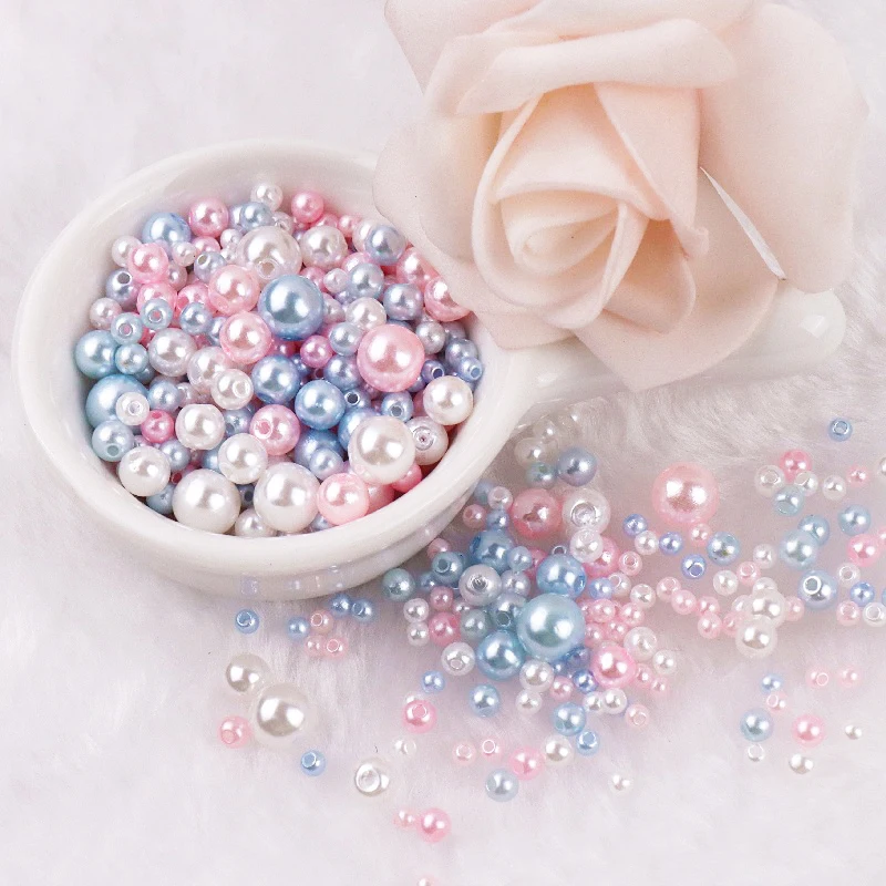 75pcs Mix 3-8mm Colorful ABS Imitation Pearls Round Beads Holes Needlework Jewelry Making DIY Charms Handmade Bracelet