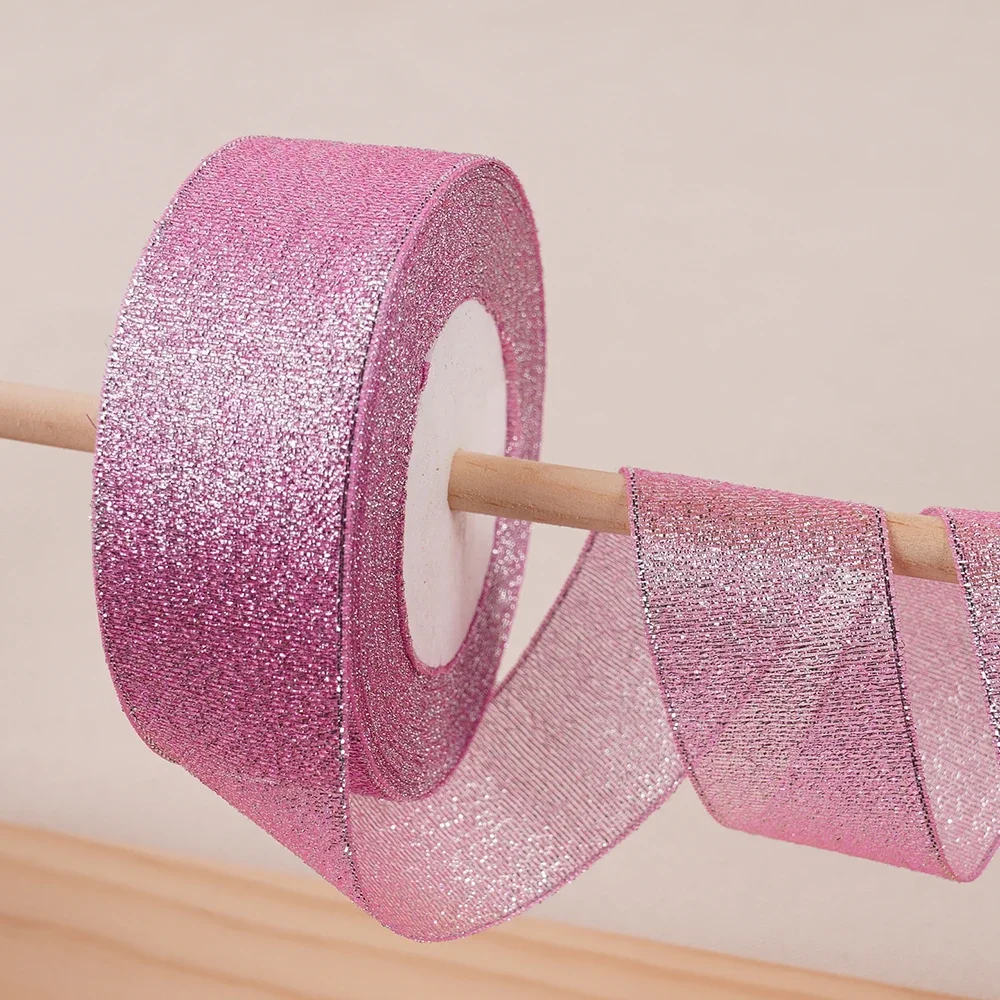 Gold Silver & Pink Blue Glitter Metallic Ribbon for Holiday & Party Decorations - 40mm Wide