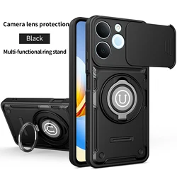 360° Rotating Magnetic Ring Holder Phone Case with Magsafe Protective Cover for Realme C61 (India) (Black)