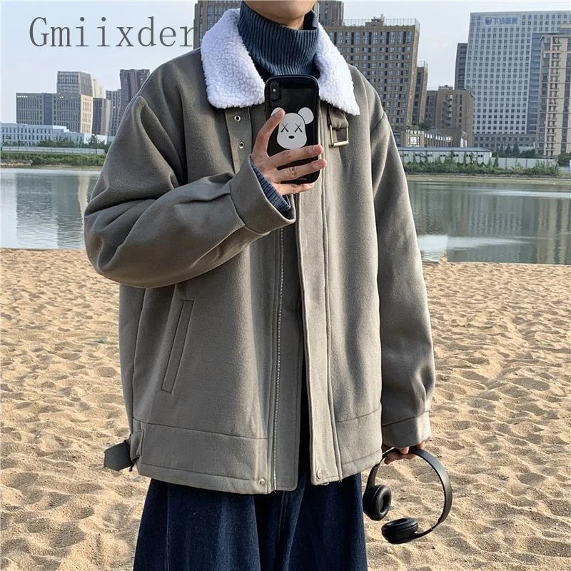 

Мужская осенне-зимняя куртка из овечьей шерсти с лацканами