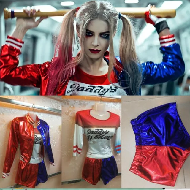 Mulheres Adulto Fantasia de carnaval Trajes Cosplay Arlequina Харли Куинн  Conjuntos Calças Casaco Roupas de Festa - AliExpress