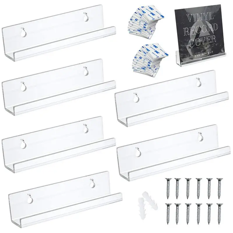 

Acrylic Record Wall Mount 6 Pieces Durable Clear Acrylic Album Record Holder Durable Wall-Mounted Shelf Album Display