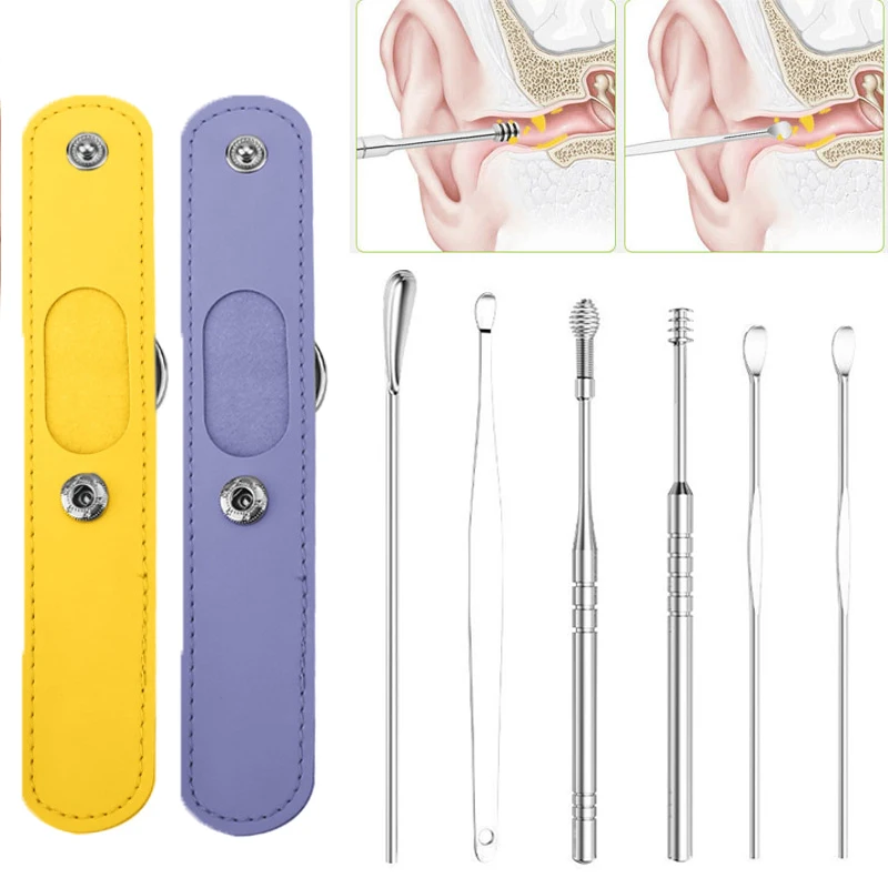 6PcssetEarWaxCleanerStainlessSteelEarpickWaxRemoverEarwax