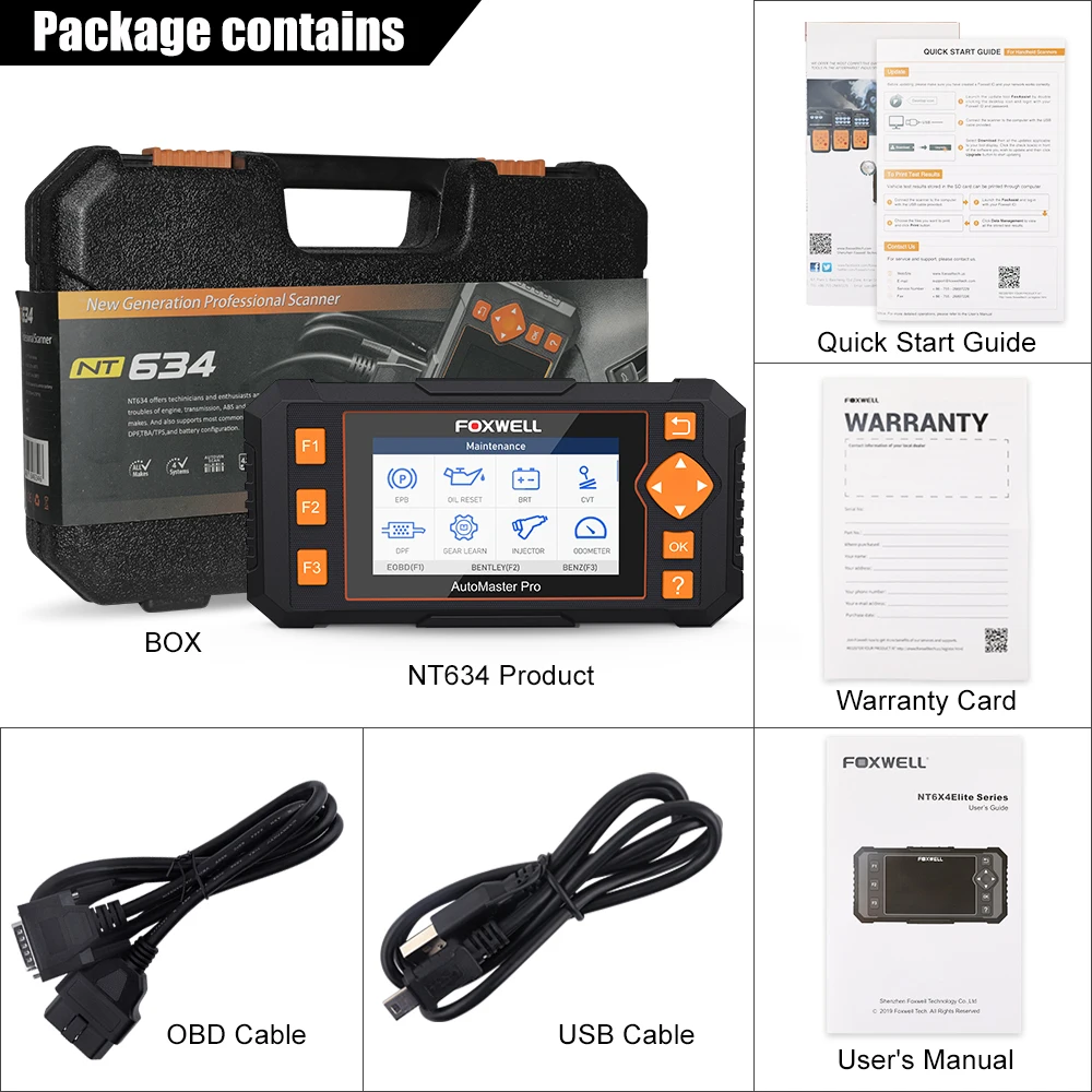 

Foxwell NT634 OBD2 Automotive Scanner 4 System Diagnosis DPF Injector TPMS EPB BRT Oil Reset Service OBD 2 Car Diagnostic Tool
