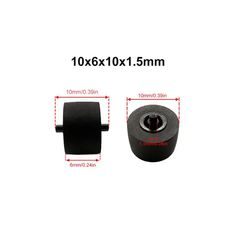 10Pcs 10x6x1.5x10mm 카트리지 라디오 무브먼트 핀치 롤러 휠(테이프 레코더 카세트 플레이어 오디오 액세서리용 샤프트 포함)