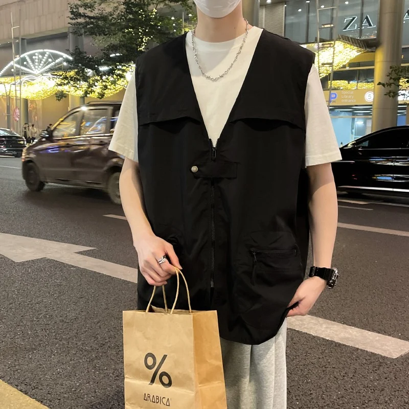 용수철 시즌 새로운 표준 유행 레이지 남성 하라주쿠 트렌디 V넥, 다목적 탱크탑, 우아한 청소년 인기