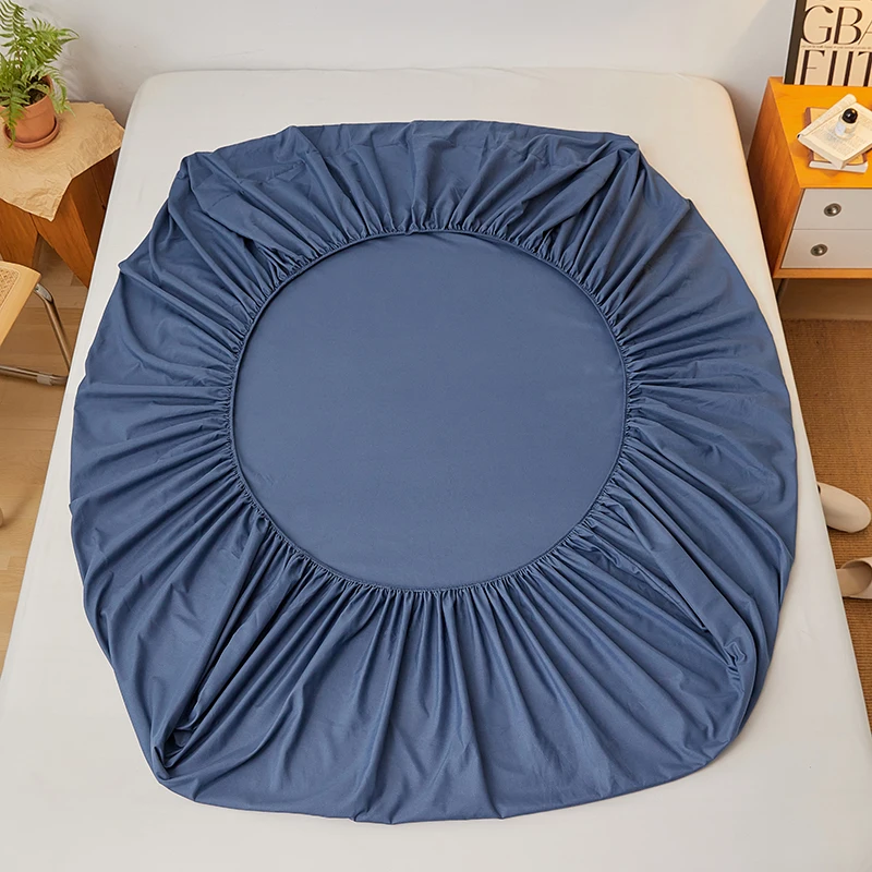 Cotton Fitted Sheet with Elastic Band Anti-Slip Mattress Cover for Single Double Queen King Bed Adjustable Plain Fitted Bedsheet 3
