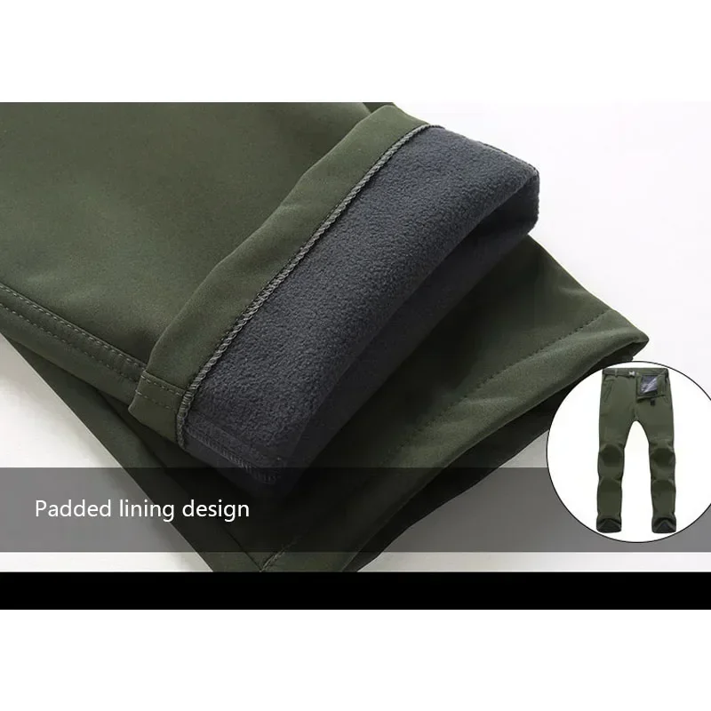 남성용 부드러운 쉘 바지, 따뜻한 겨울 여행, 방수 야외 캠핑 및 하이킹 바지, 양털 방풍 스키 바지