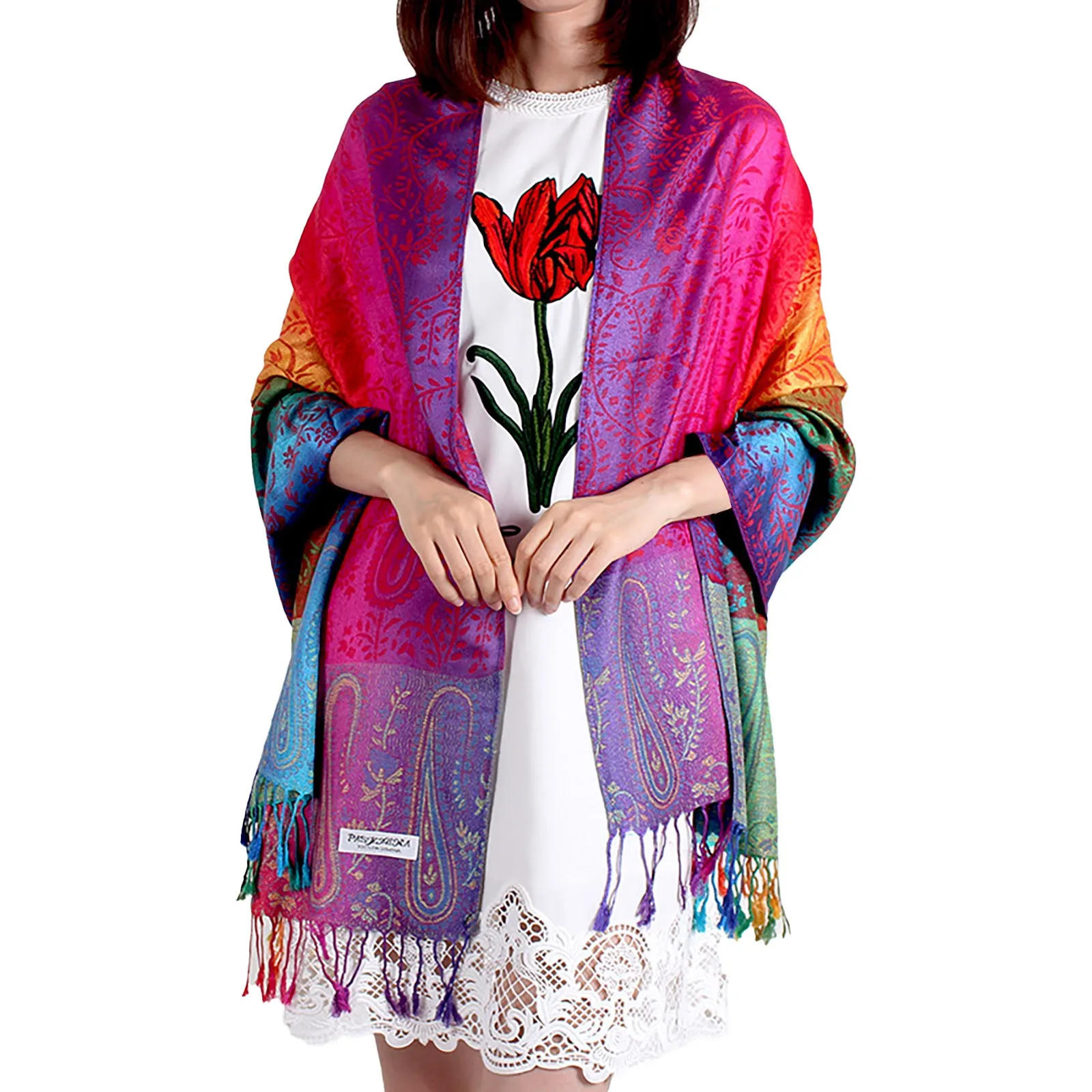 Women Multi-Color Scarf Long Soft Wrap Shawl Ladies Scarf Fashion Women Silk Scarf Luxury Satin Shawl Wraps Chiffon Hijab  스카프 5