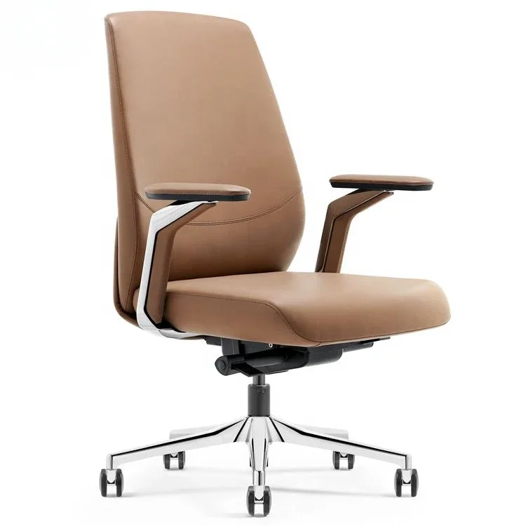 

Middle Back Conference Leather Chair Swivel Office Chairs Luxury Leather Noon Break Ergonomic Chair