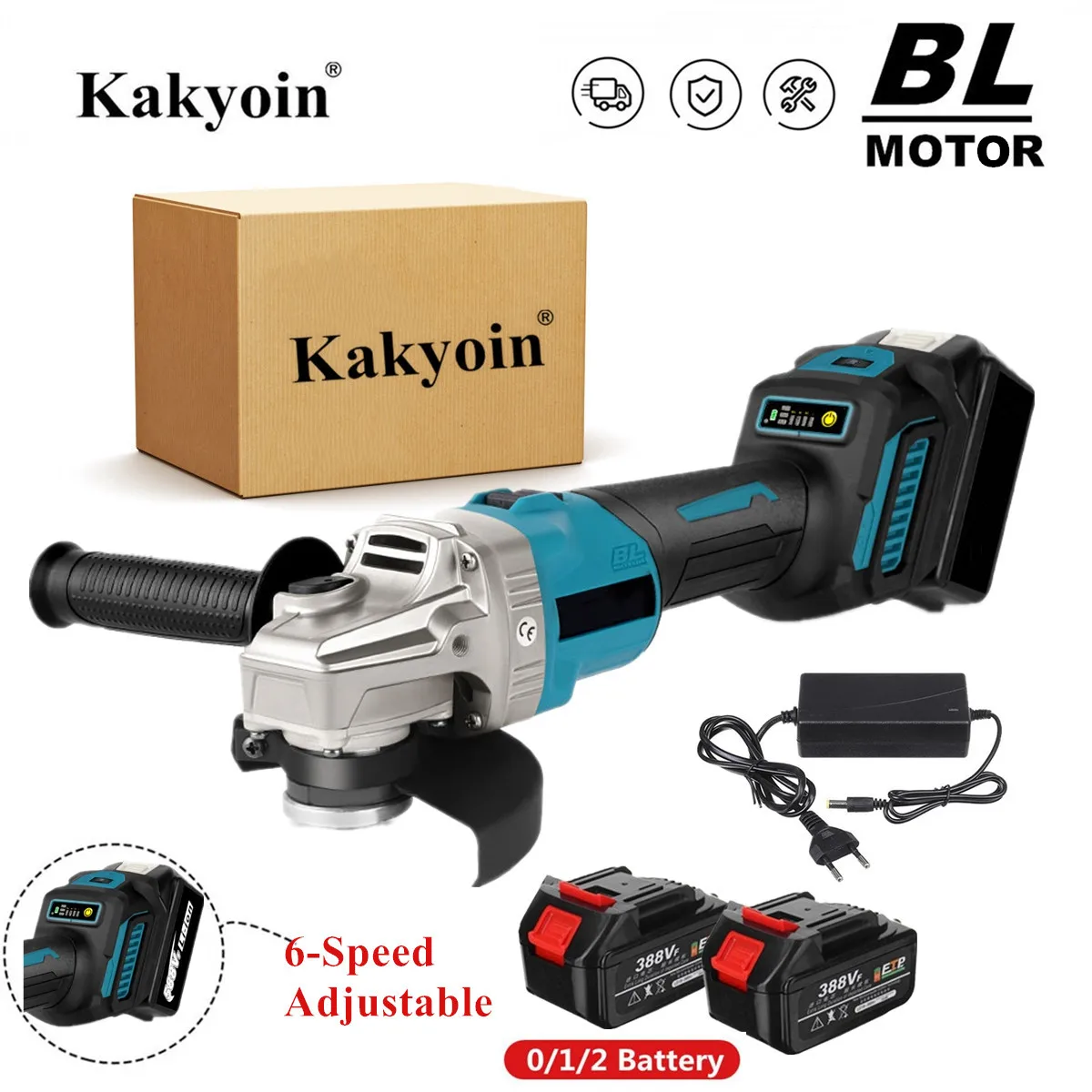 125mm 6speed Adjustable Brushless Cordless Impact Angle Grinder Polisher Grinding Cutting