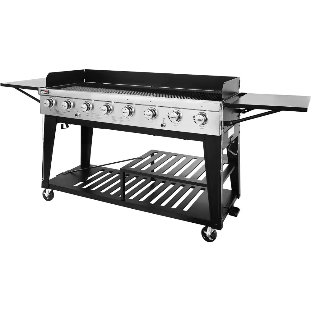 

8-Burner Gas Grill, 104,000 BTU Liquid Propane Grill, Independently Controlled Dual Systems, Outdoor Party or Backyard BBQ