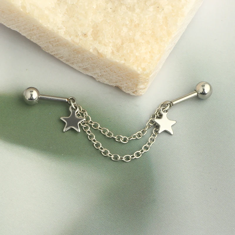 Stainless Steel Double Hole Chains Cartilage Back Stud Earring Ear Women Punk Hip Hop Helix Personality Piercing Jewelry Wholesa