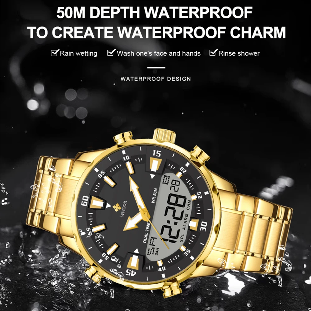 WWOOR Luxury Men's Sports Digital LED Quartz Waterproof Watch