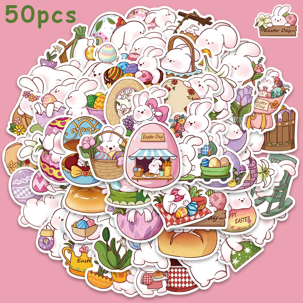 

50pcs Easter Rabbit Stickers Cute Kawai Decals For Laptop Guitar Luggage Notebook Scrapbook Fridge Stickers Kids Toy
