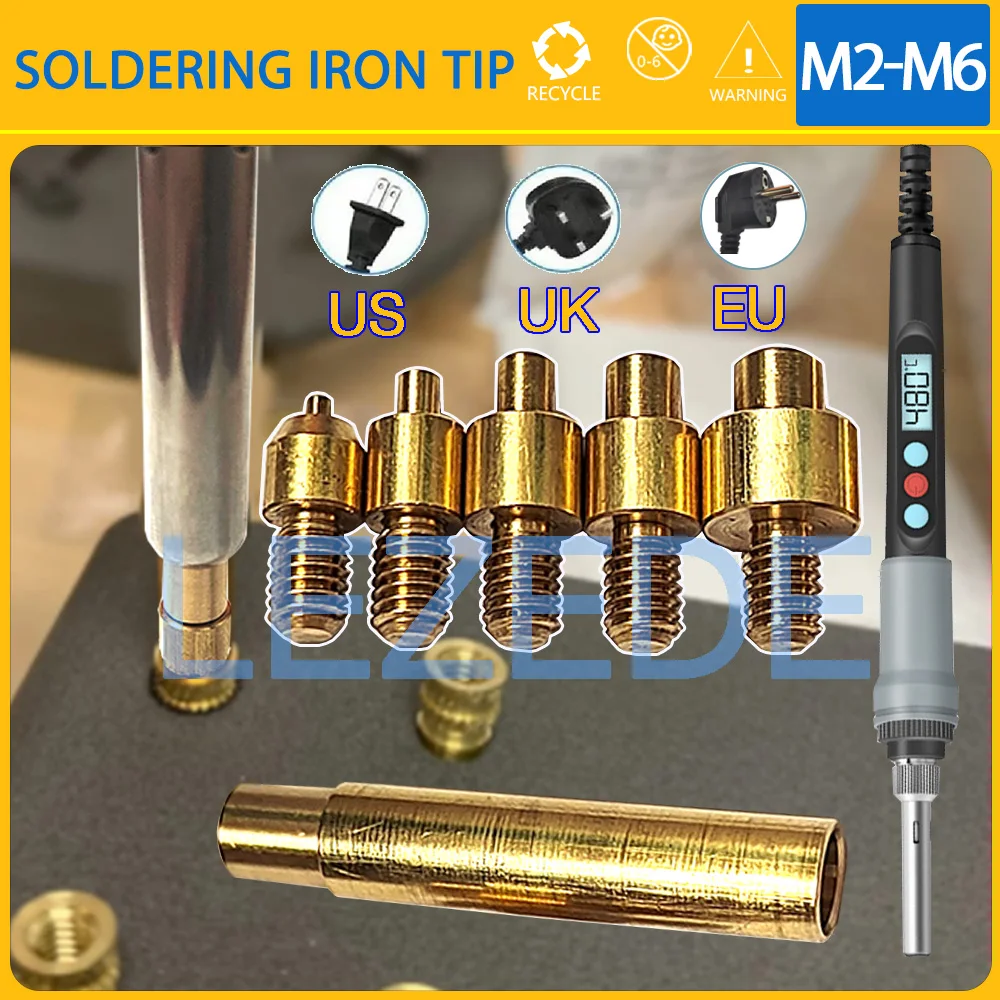 

M2 M3 M4 M5 M6 Heat Set Insert Soldering Iron Tip for 3D Printing Parts Embedded Hot Melt Copper Nut Thread Insertion Tool Kit