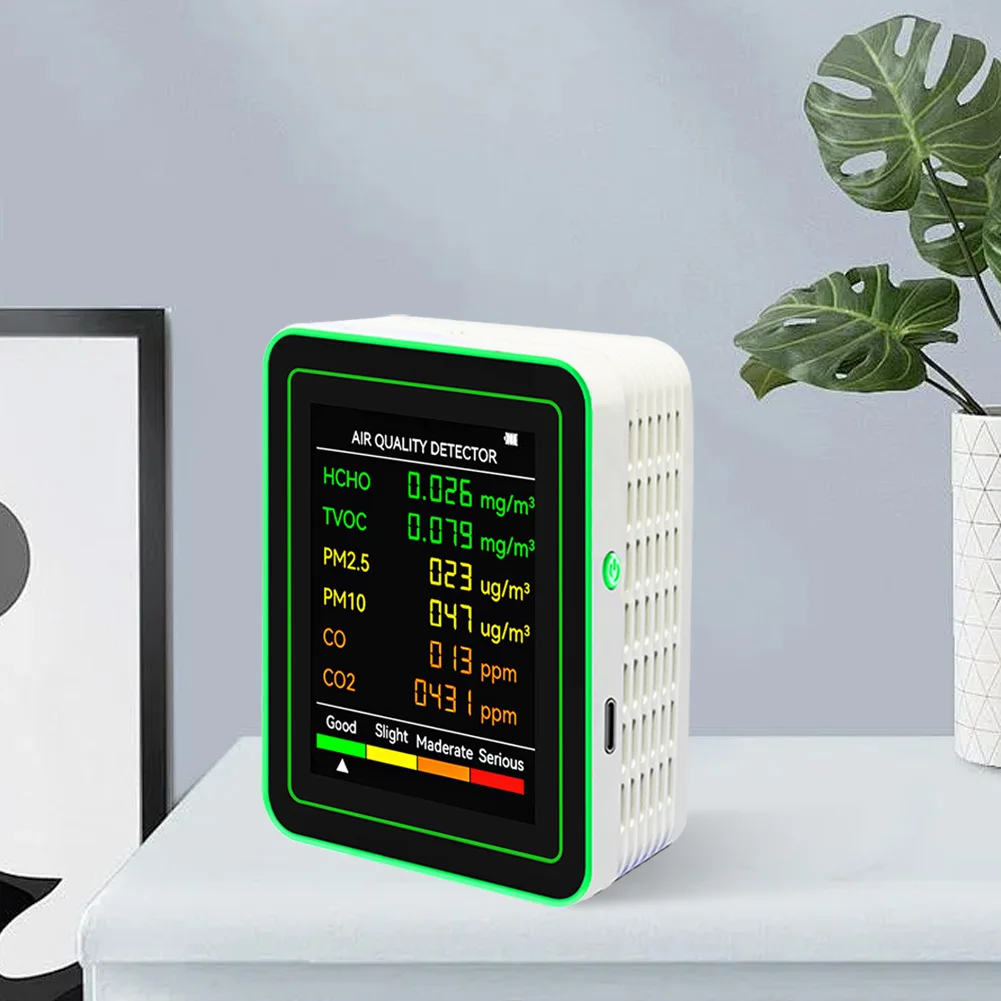 6 In 1 High Precision Air Quality Monitor Automatic Display Multifunctional PM2.5/PM10 HCHO TVOC CO2/CO Meter Gas Detector Tools