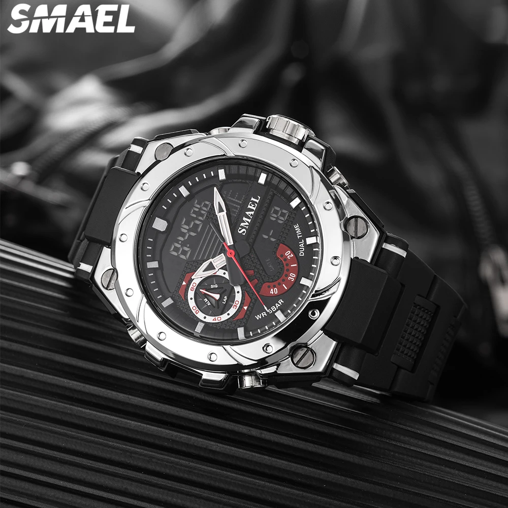 SMAEL 8060 Fashion Brand Alloy Watch Men's Multi functional Cool Dual Display Outdoor Waterproof Electronic Watch 4