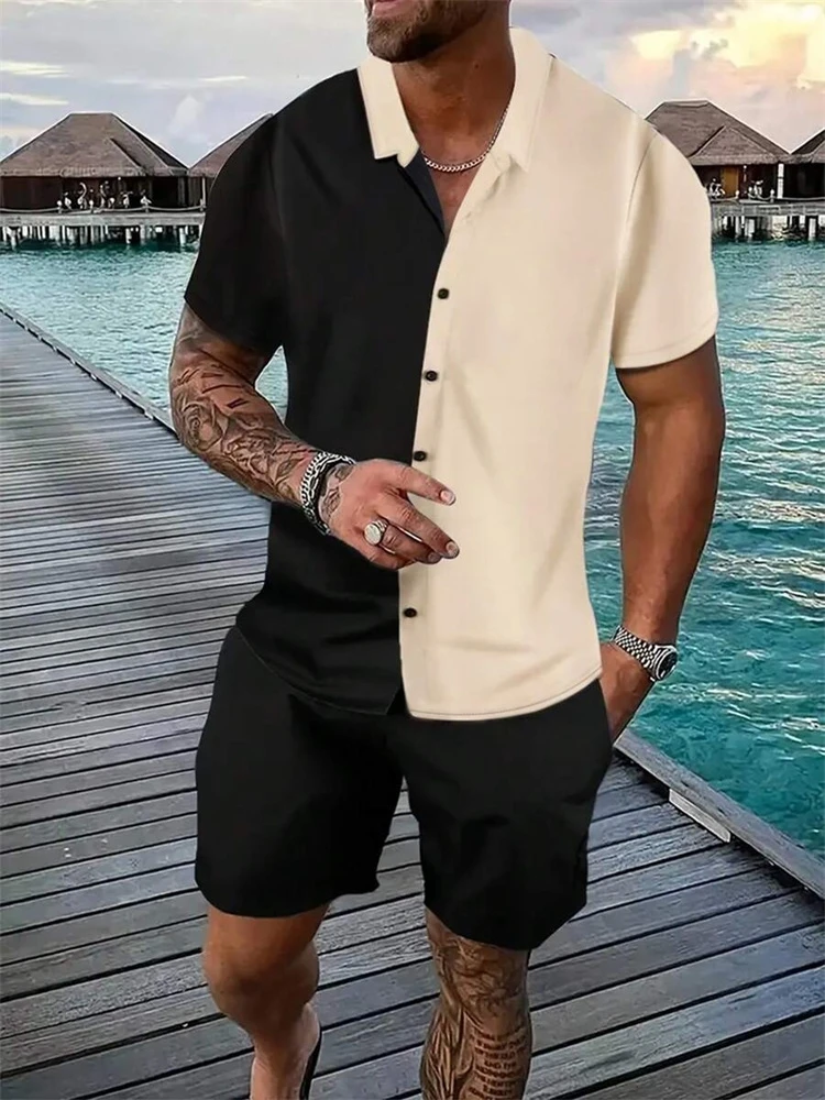 Summer Men's Short Sleeve Shirt And Beach Shorts Set Outdoor Street Men's Fashion Shorts Leopard Print Men's Short Sleeve Shirt 6