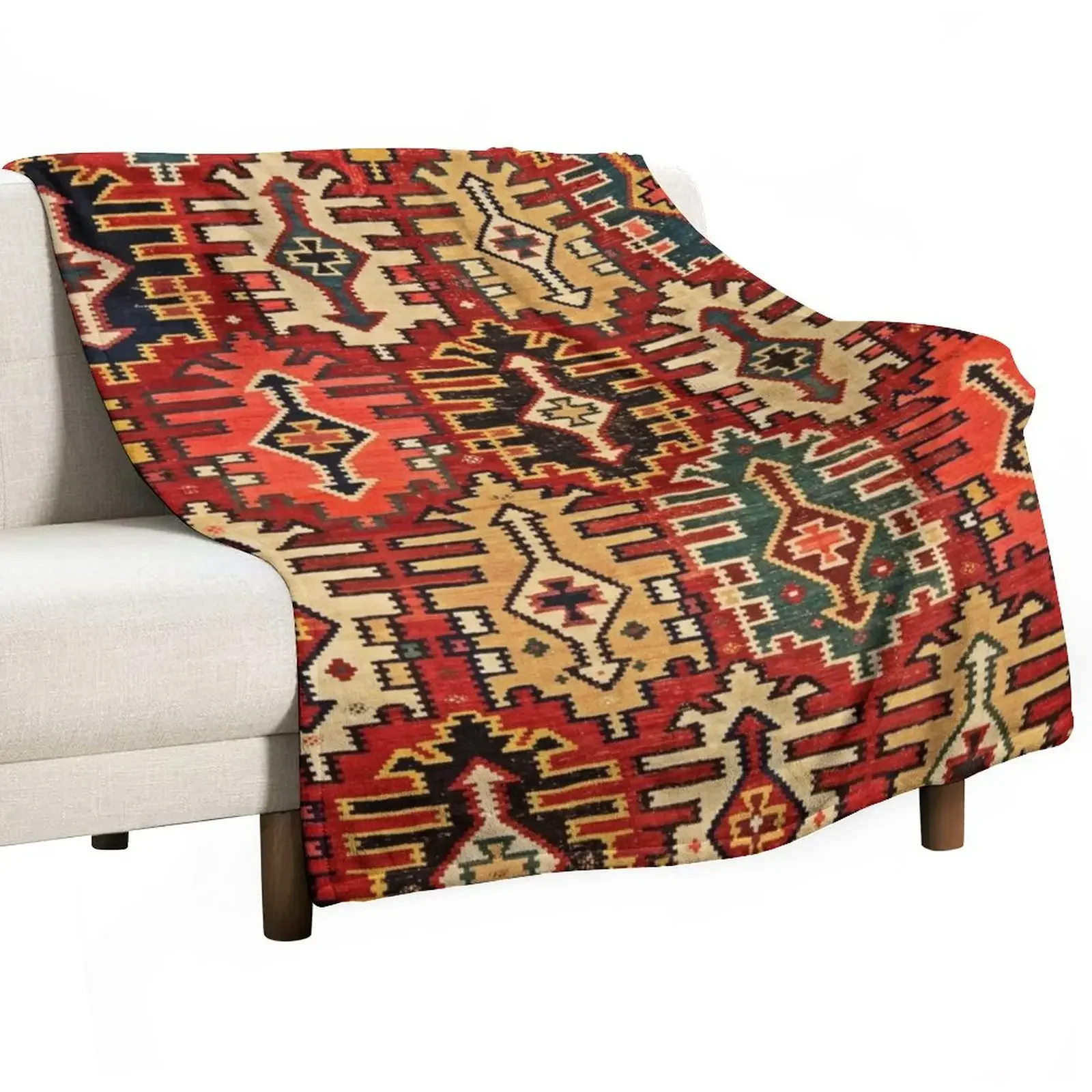 

Antique Turkish Kilim Tribal Rug Print Throw Blanket Loose Flannel Plaid Thin Blankets