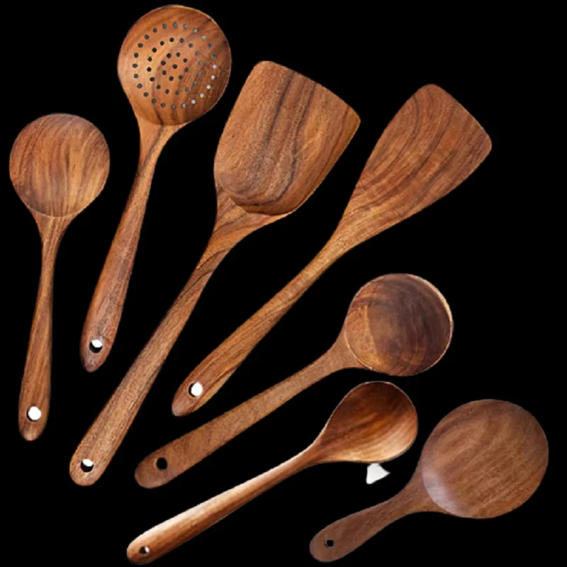 Elegant Wooden Cooking Utensil Collection: Spatula, Soup Ladle, and Rice Scoop Set