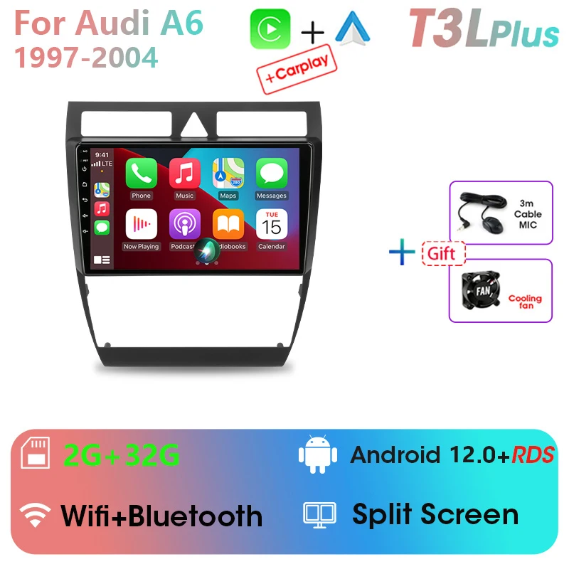 CAMECHO 2 64G Android 13 Autoradio für Audi A6 C5 S6 RS6 1997-2004 mit Navi Wireless Carplay Android Auto, 9 Zoll Bildschirm Auto Radio Touch Display mit Bluetooth GPS WiFi FM/RDS Rückfahrkamera