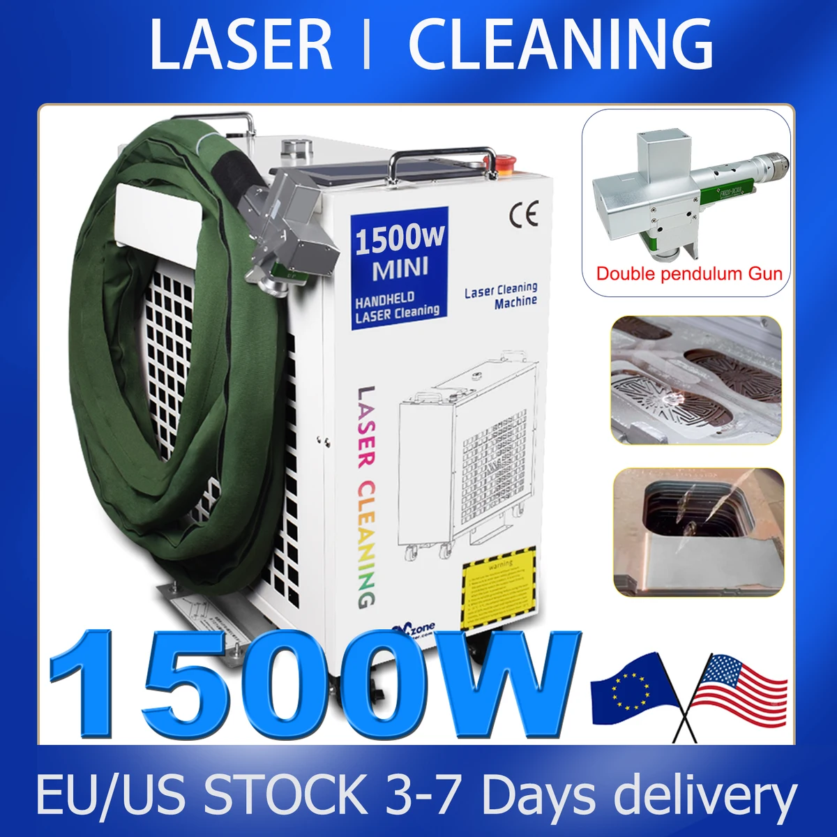 1500W Fiber Laser Cleaning Machine Industrial Cleaner for Rust Remove Oil Paint Clean Width 300MM Relfar Double Pendulum Head