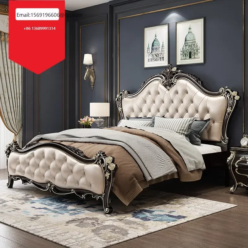 

European bed leather master bedroom princess 1.8m French solid wood double wedding bed luxury oak