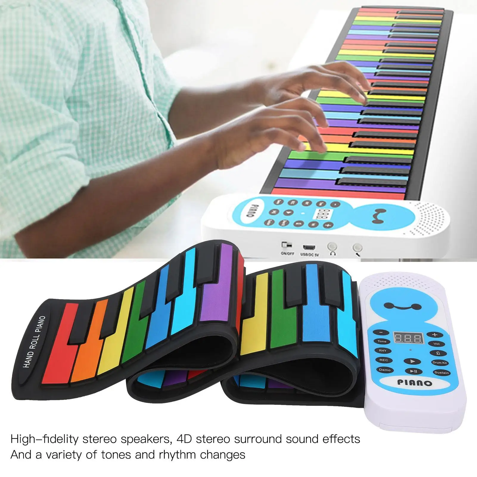 49-Key Colorful Roll Up Piano-Flexible Silicone Soft Keyboard Electronic Organ for Easy Play