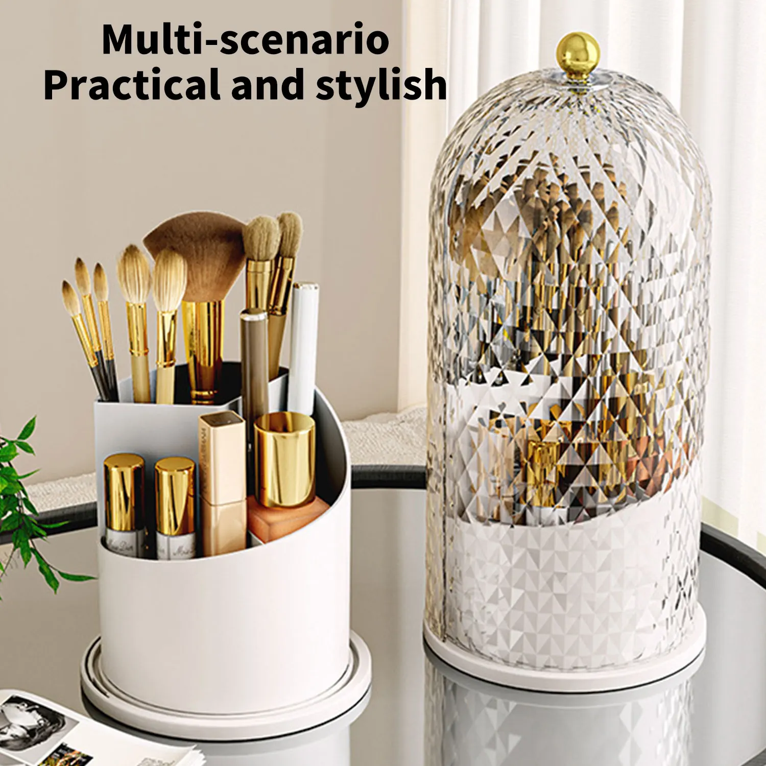 Transparent Plastic Rotating Makeup Brush Organizer, Desktop Decoration, Multi-functional Makeup Brush Storage Box 3