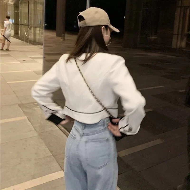 Colorblock Jacket Coats for Women Outerwears Short White Loose Crop Blazer Woman Clothes Korean Fashion High Quality Bring 2023