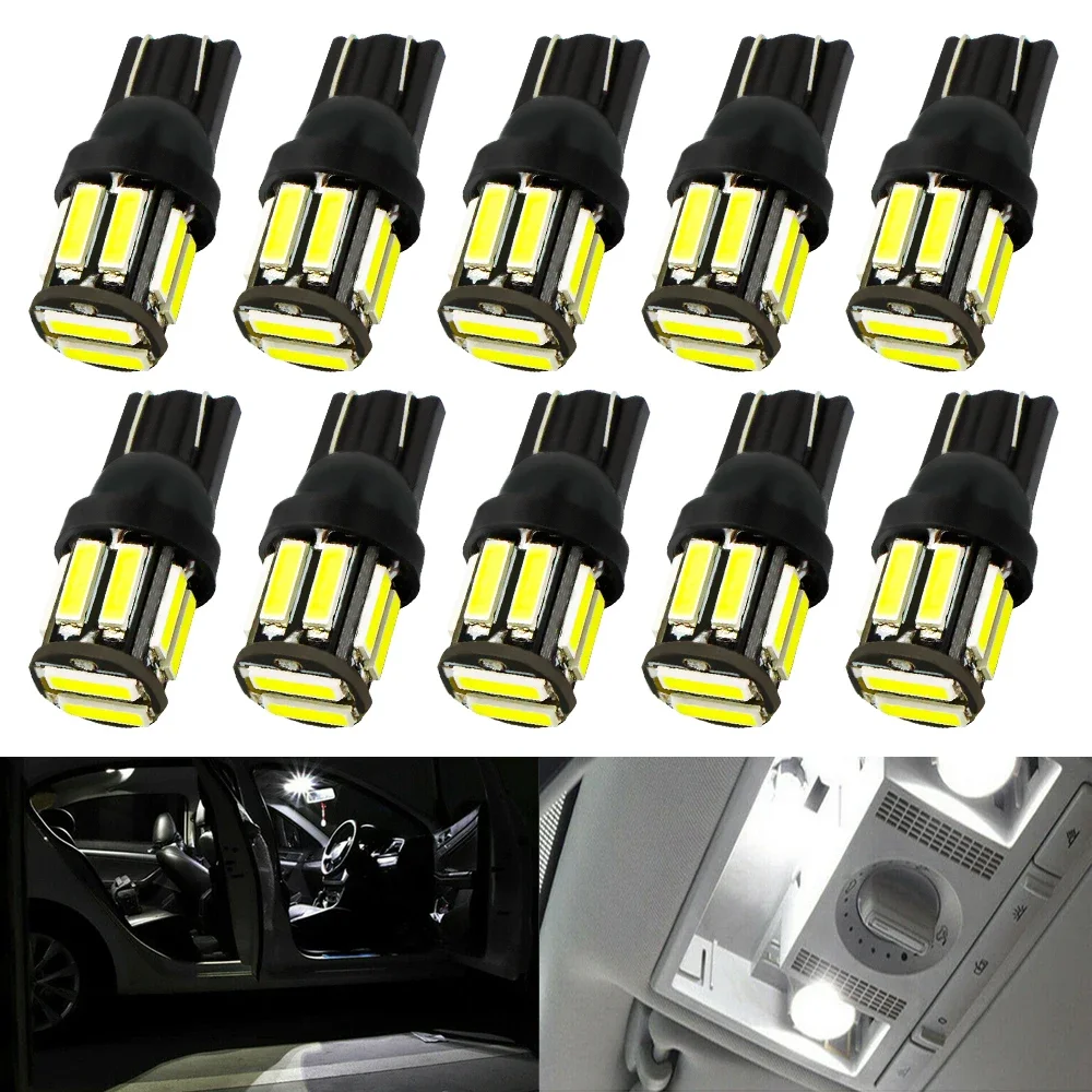 10Pcs 10Led 7020 SMD Auto LED 168 194 Wedge Replacement Reverse Instrument Panel Lamp White Blue Bulbs for Clearance Light Bulb