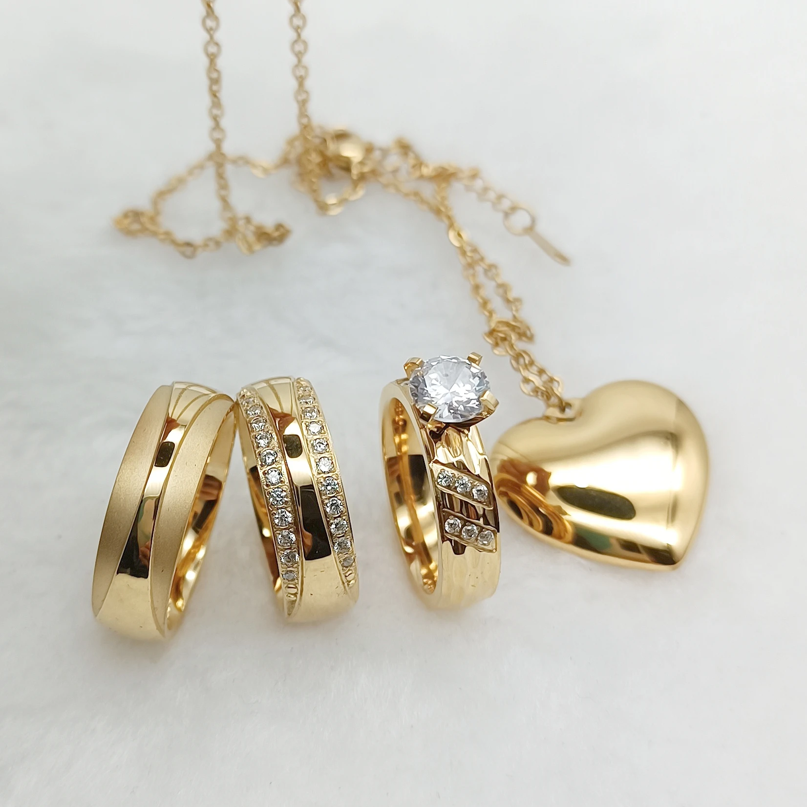 

Designer Luxury Dubai Jewelry Sets Jewellery 18k Gold Plated Rings Wedding Engagement Bridal Couples Jewelry Pendant