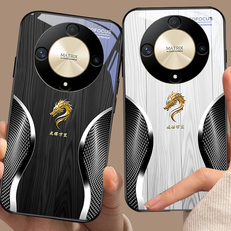 Wooden Dragon Black Tempered Glass Phone Case