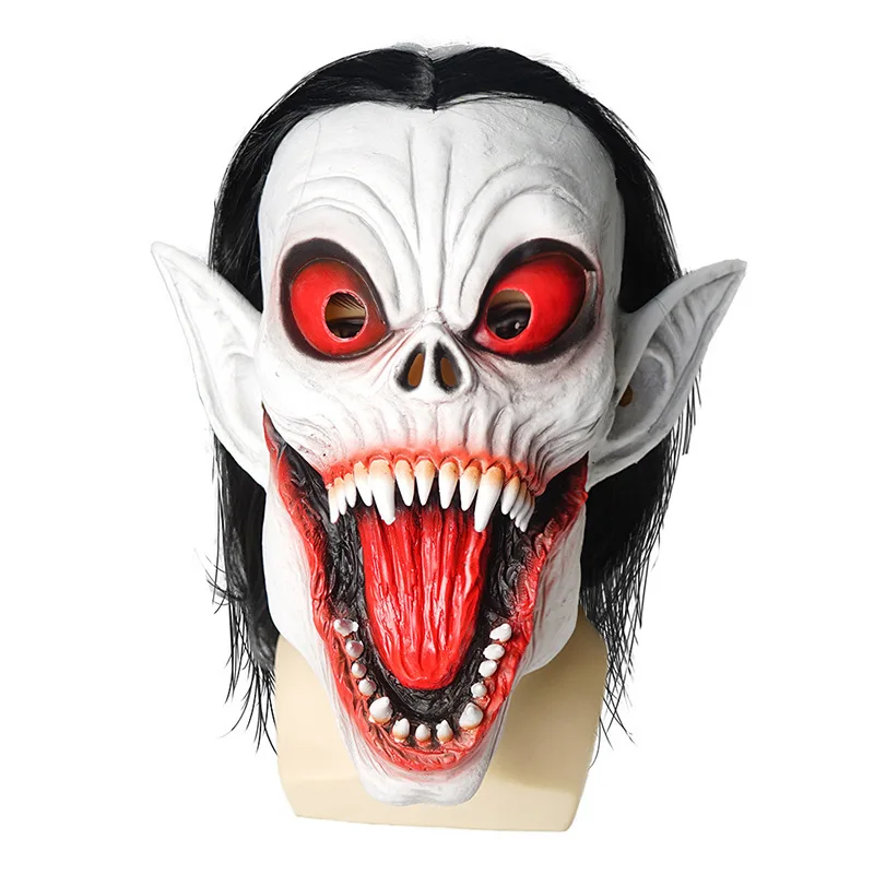 Morbius Latex Mask Cosplay Horror Role Vampire Helmet Full Face Wig Headwear Halloween Masquerade Party Costume Prop