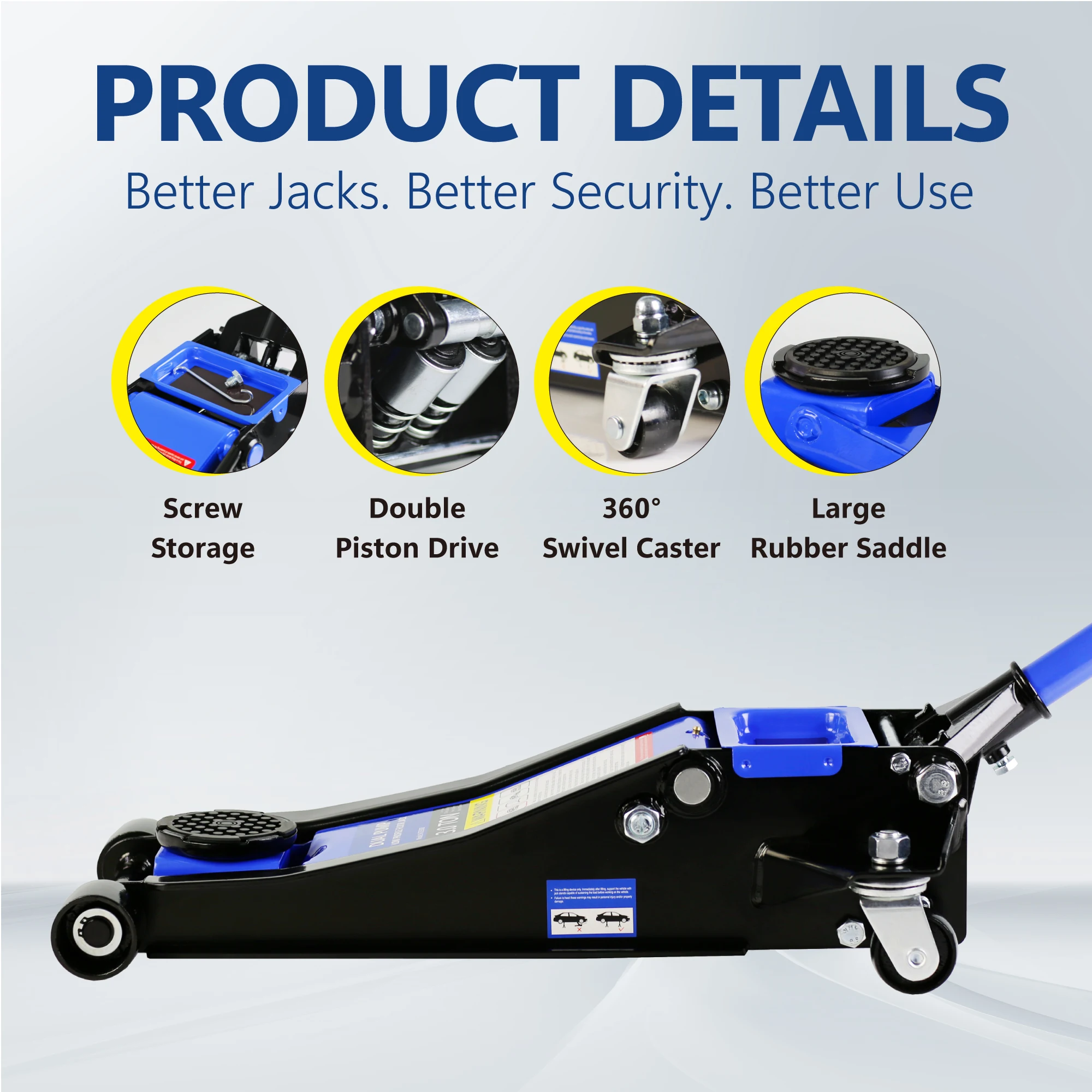 3 Ton Hydraulic Low Profile Steel Racing Floor Jack – Dual Piston, Blue 3