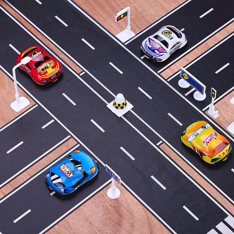 Reusable Cartoon Road Track Stickers with Glitter Finish