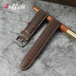 Vintage Style Leather Quick Release Men's Watch Strap - Crazy Horse Bracelet Replacement Band - 22mm (Dark Brown)