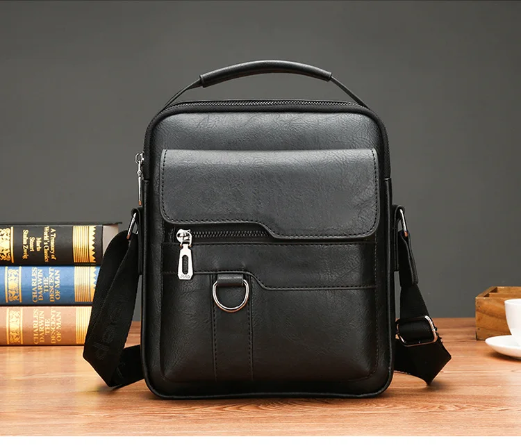 Men Shoulder Bag PU Waterproof Retro Business Fashion Handsome Multi Layered Divided Crossbody Large Capacity Handbags