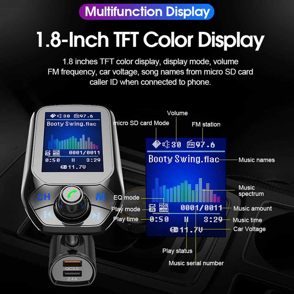 

T43 Bluetooth Car FM Transmitter MP3 Player Hands Radio Adapter Kit USB Charger High Quality Car Accessories