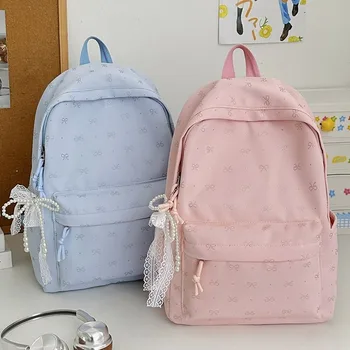 Zaino casual con motivo a fiocco, zaino quotidiano per ragazze adolescenti e giovani donne, adatto per lezioni scolastiche, brevi viaggi