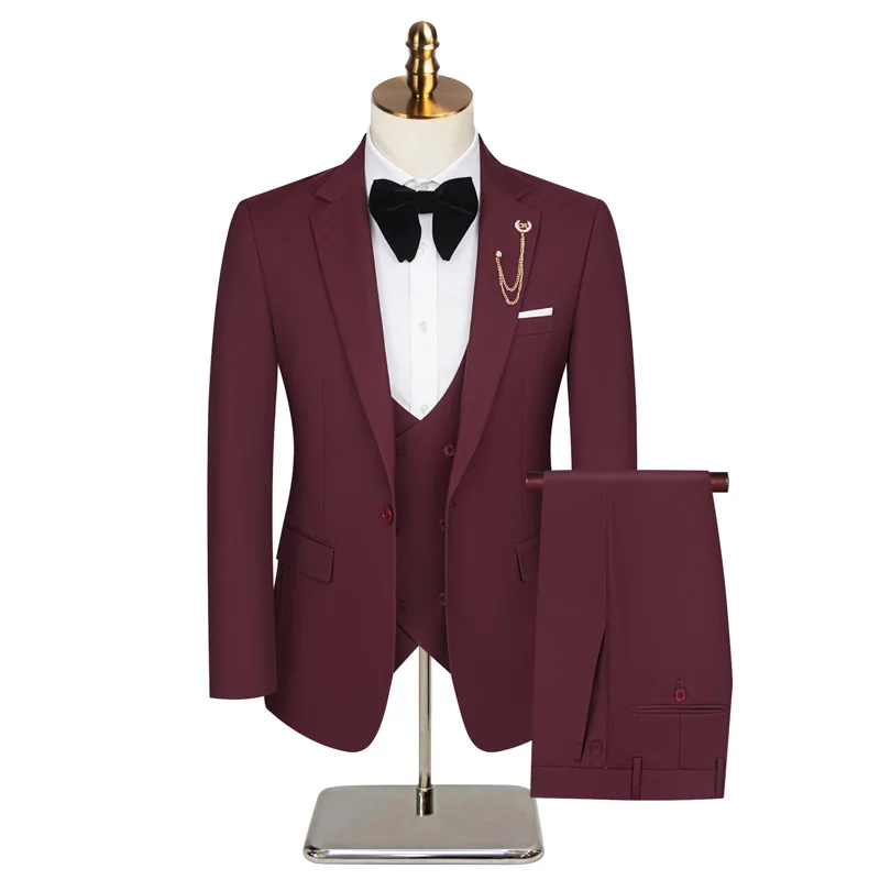 New Men's Summer Thin (suit + Vest+ Trousers) One Button Fashion Handsome Business Suit Suit Dress Three-piece Set
