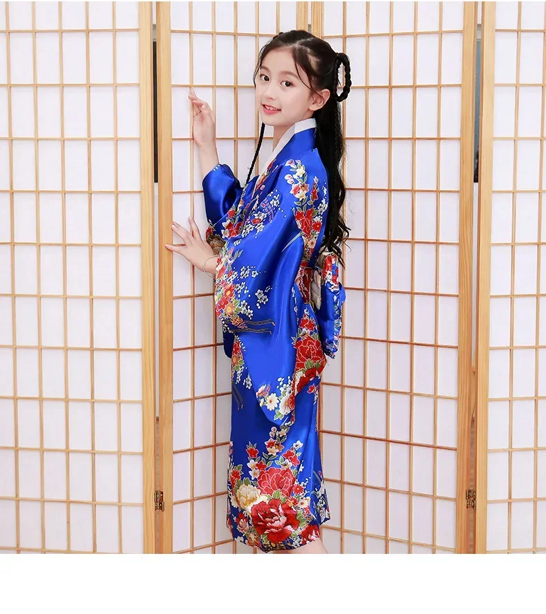 Children's Kimono Japanese Style Kids Dress Maxi Bathrobe Performance Girls Clothes Long Baby Outfit Vestido Show Girls Dresses 5
