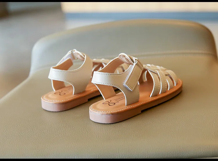 Girls Woven Sandals Summer 2022 Children Breathable Vintage Roman Sandals Soft Bottom Flat Casual Leather Kids Girl Beach Shoes children's shoes for sale