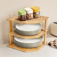 ชั้นวางของในตู้ 3 ชั้น สำหรับจัดเก็บในครัว ชั้นวางจานแข็งแรง ชั้นวางมุมไม้ไผ่ ชั้นวางจานสำหรับตู้และเคาน์เตอร์ 1